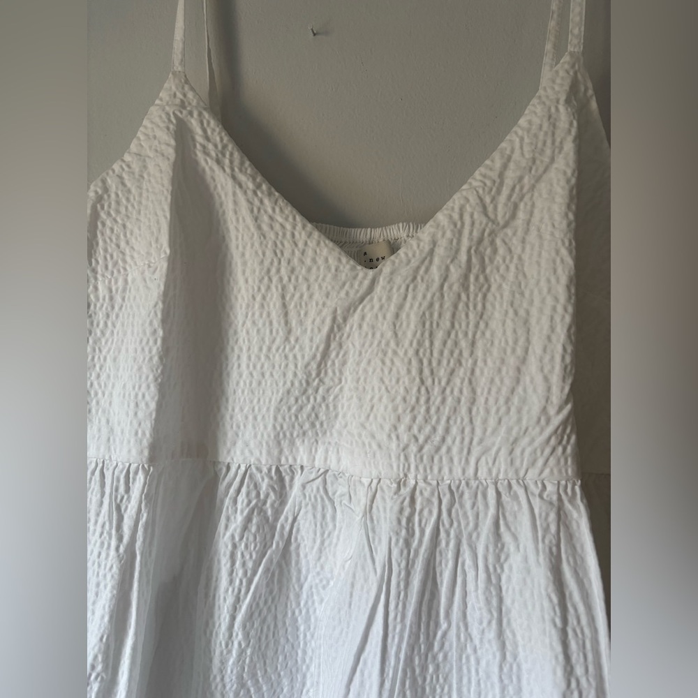 NWT A New Day XL White Dress Seersucker Textured Knee Length Babydoll Smocked - Picture 5 of 9